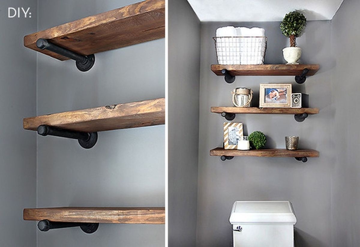 bathroom shelves above toilet