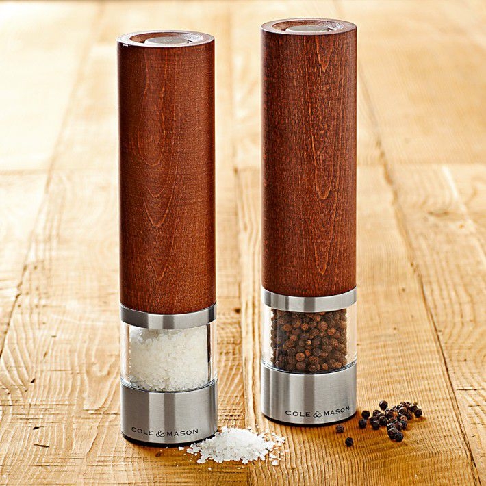 The cole mason wood electric salt pepper mills are modern