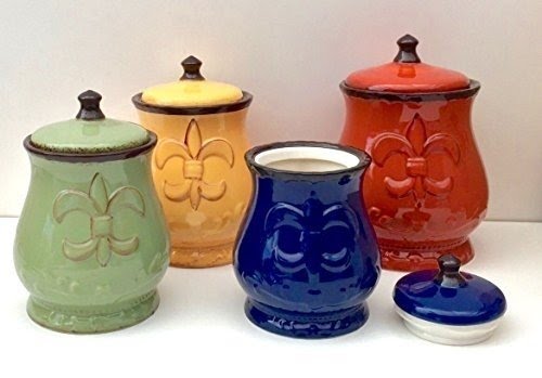 Tuscany Colorful Hand Painted Fleur De Lis Canisters, Set of 4, 82001 by ACK