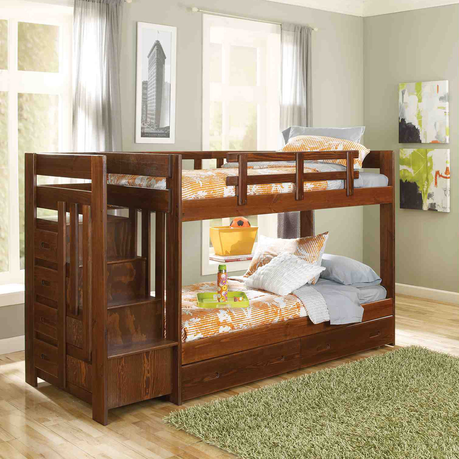 Twin over twin bunk beds with stairs 4