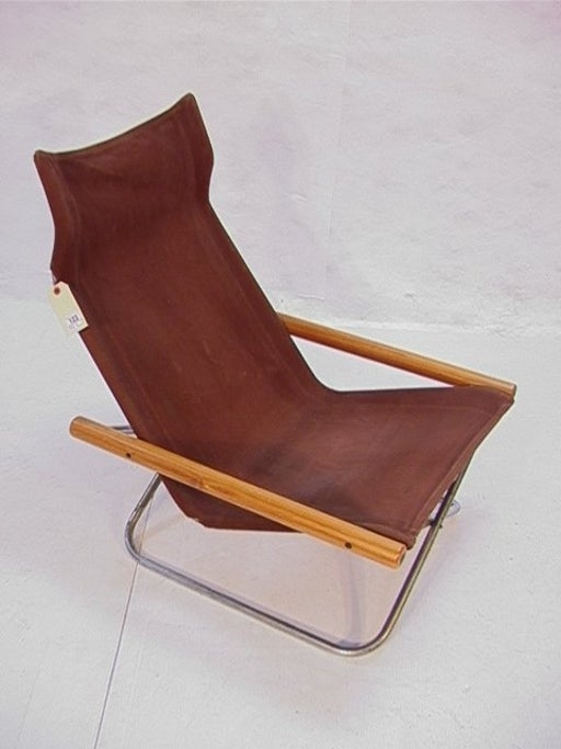 123 japanese folding chrome wood canvas sling chair w