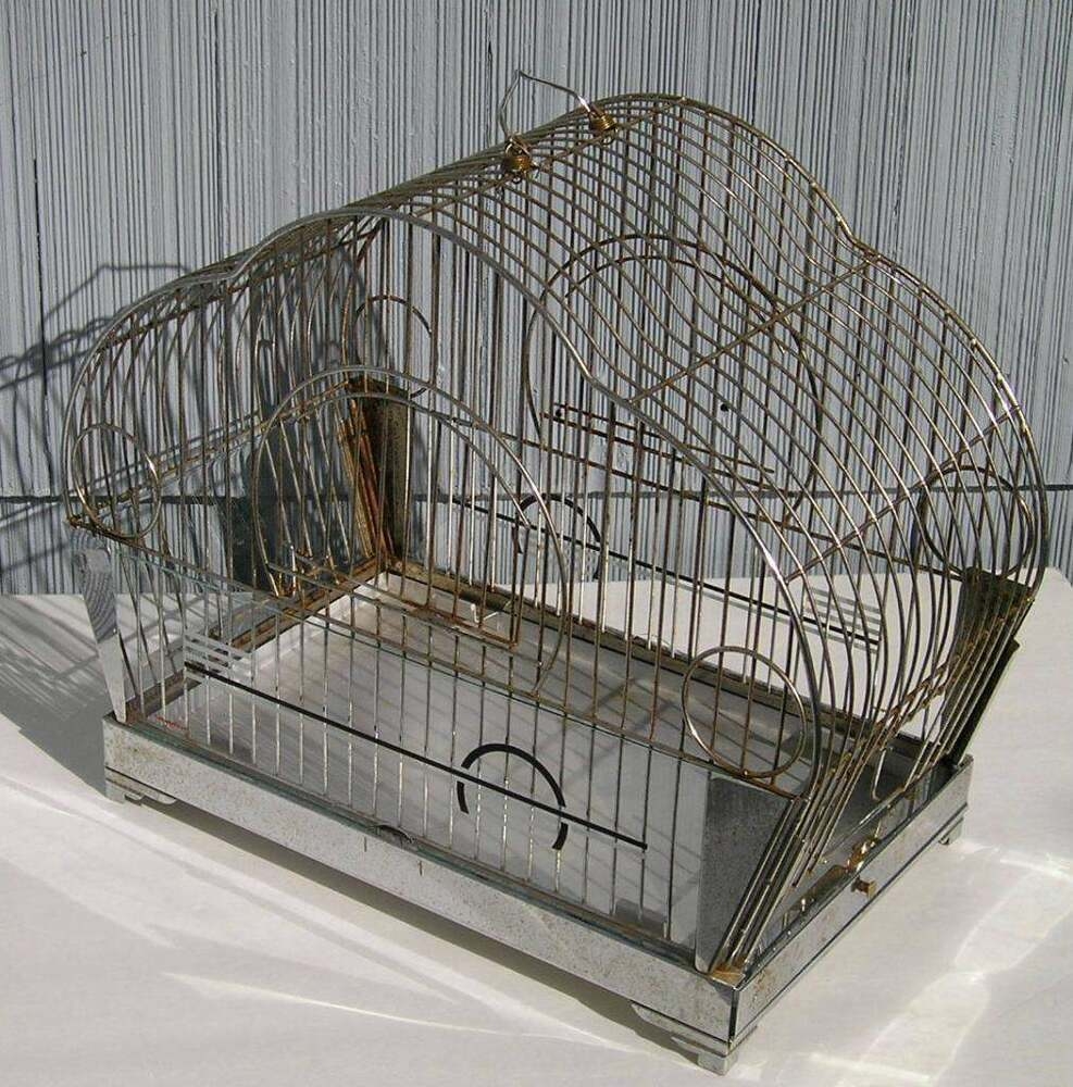 Antique Vintage Art Deco Chrome Glass Design Hendryx Bird Cage Mid Century Mod