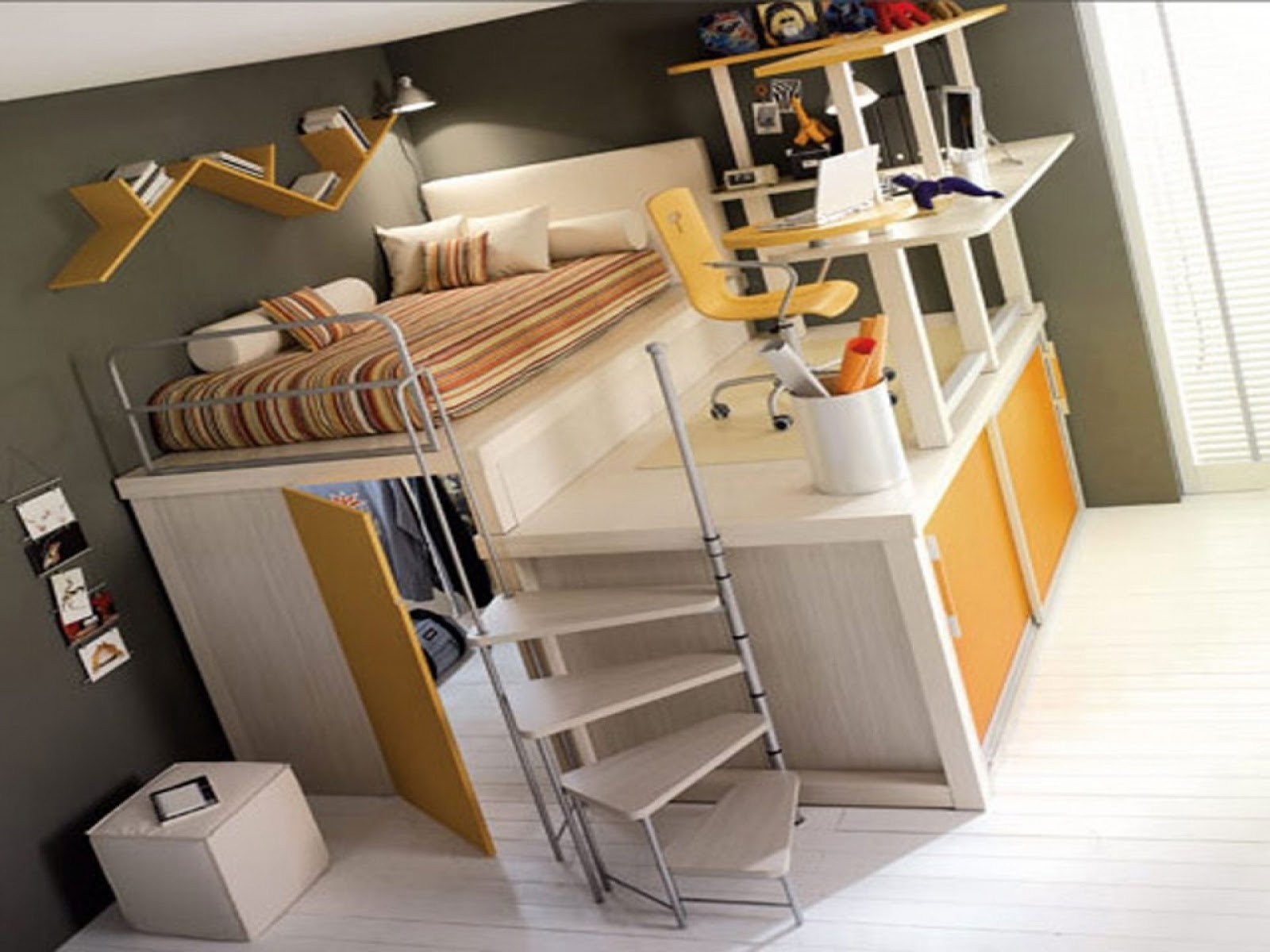 bunk bed with table underneath