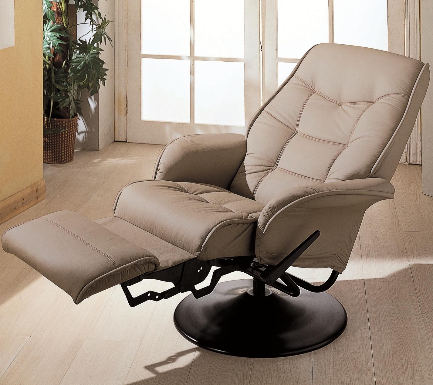 Beige leatherette cusion contemporary elegant swivel recliner