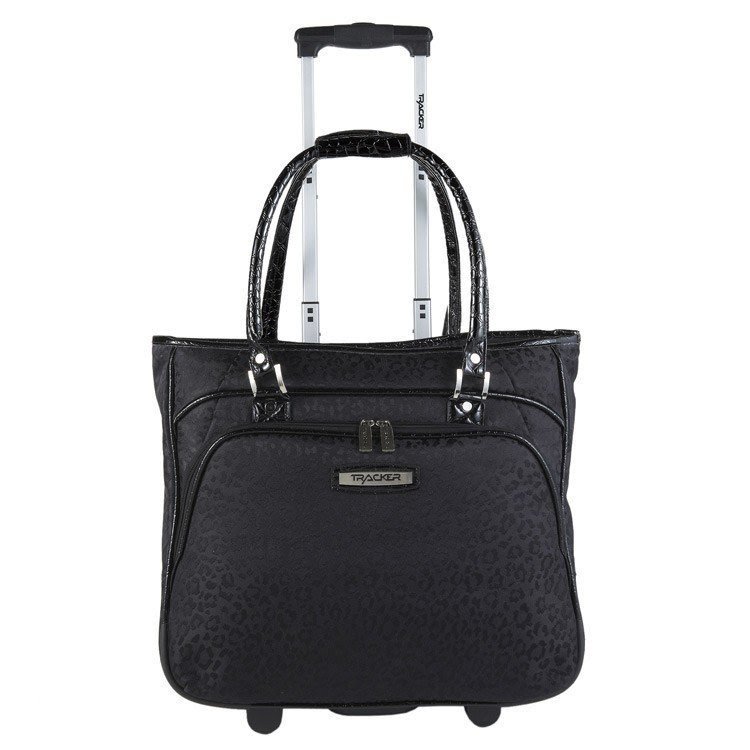 Black leopard business tote on wheels for 17 3 laptop