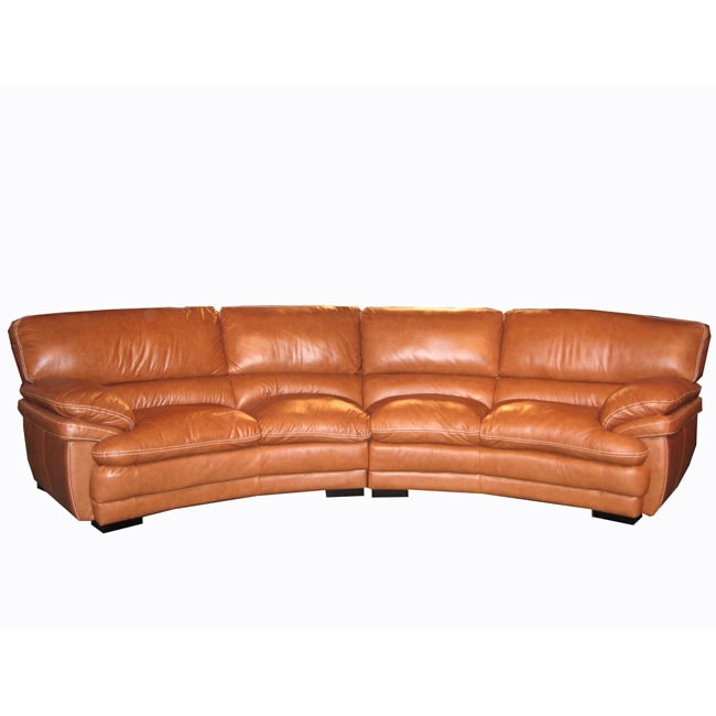 Curved brown leather sectional sofa