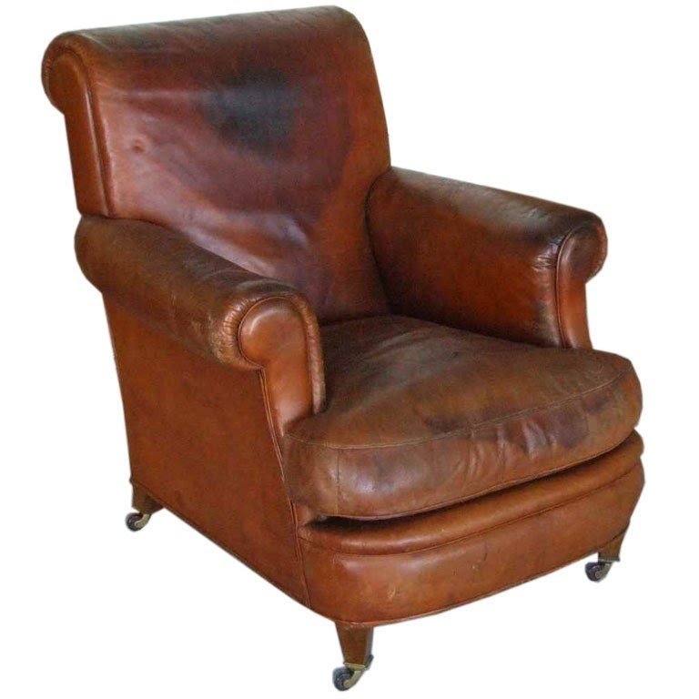 English late 19th c country house leather library armchair