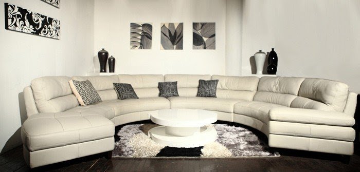Genuine italian leather curved shape sectional sofa beige
