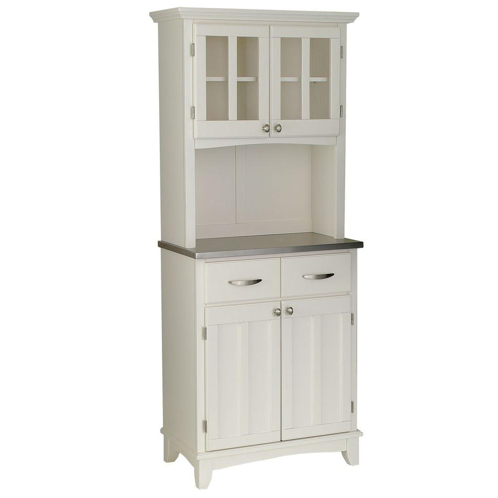 Home Styles White Buffet With Stainless Steel Top And 2 Glass Door Hutch