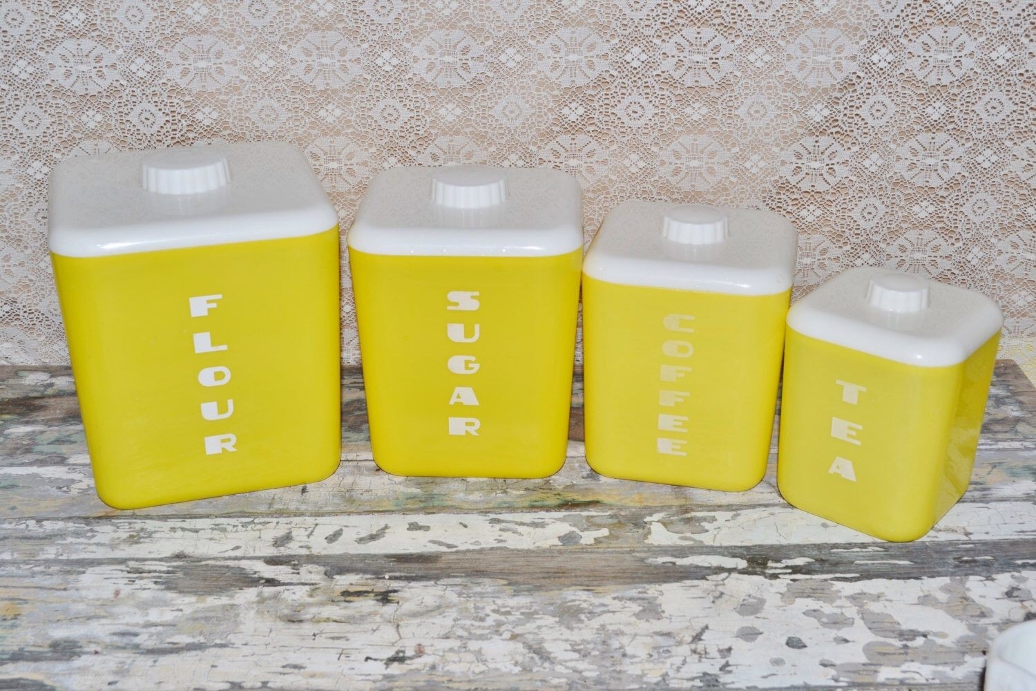 Lustro ware yellow canister set set of 4 vintage yellow