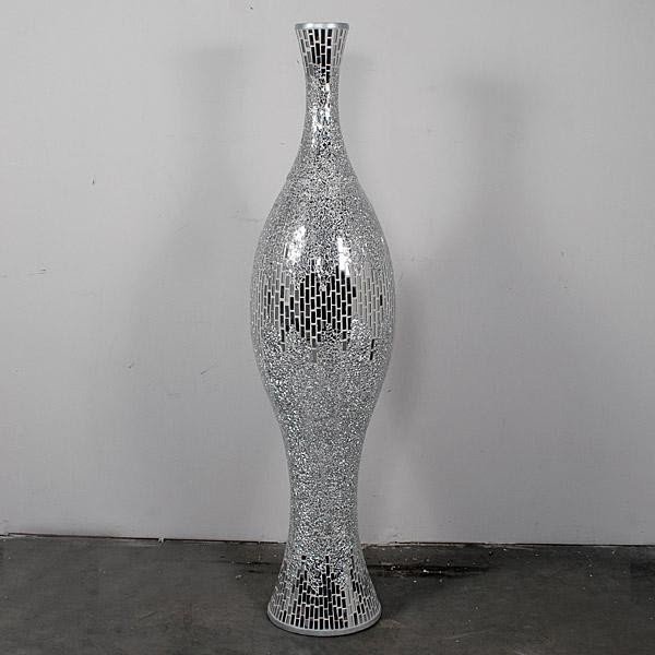Massive Silver Floor Vase Data Mosaic 4 8 Tall Hand Finished Opulent New Nu