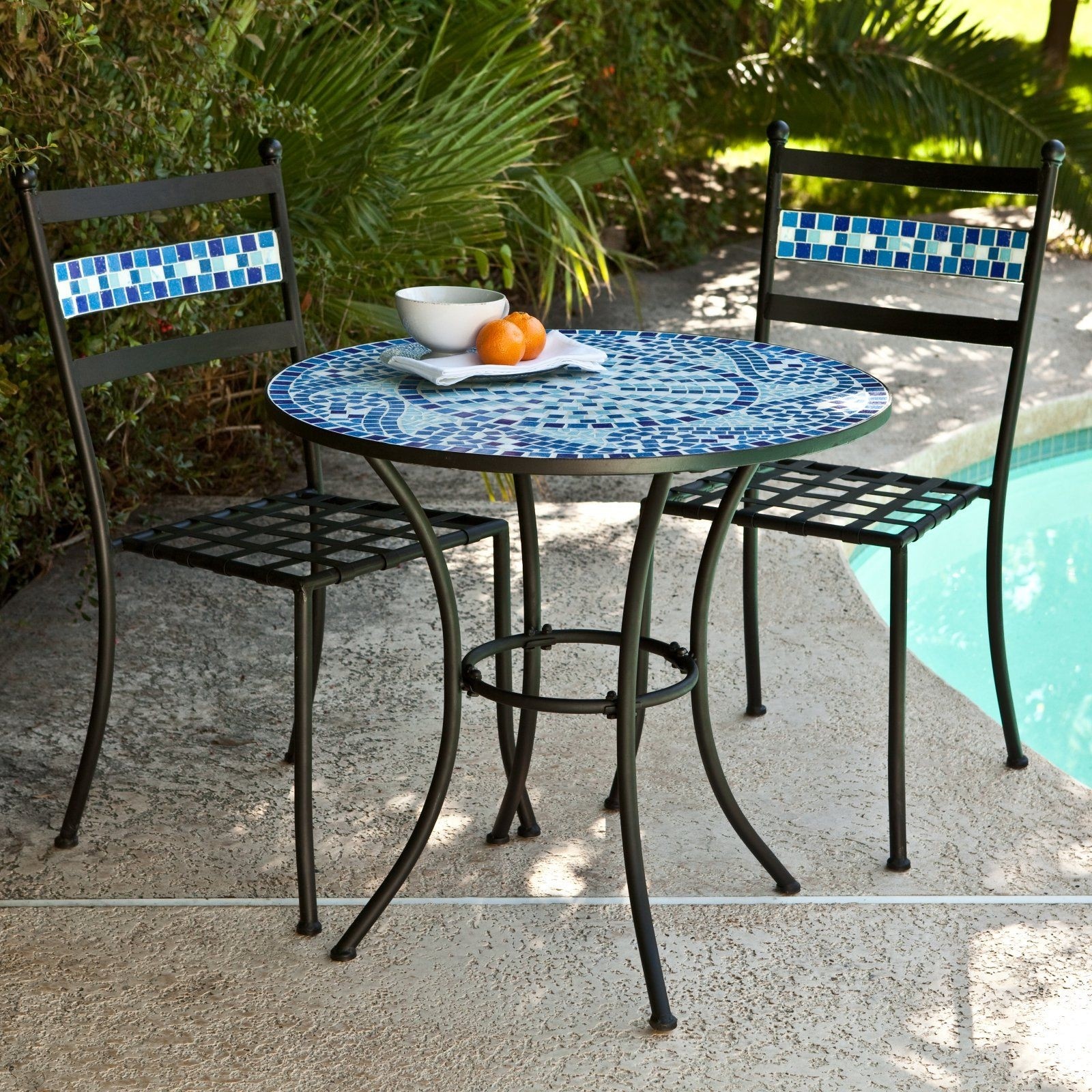Vevelux Mosaic Outdoor Patio Bistro Table Blue and White 23.6 Ceramic for Garden Bar Backyard Deck Balcony Lawn Pool Home Poolside 