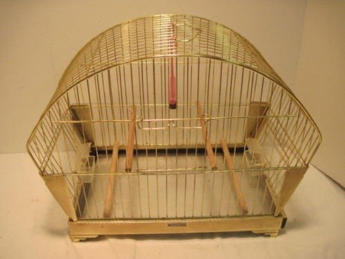 Old vintage hendryx bird cage with 2 feeders swing bell