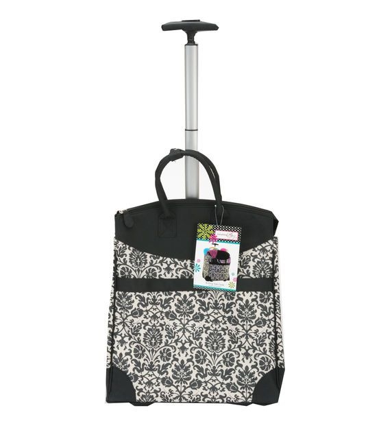 Teacher Rolling Tote, Black Floral