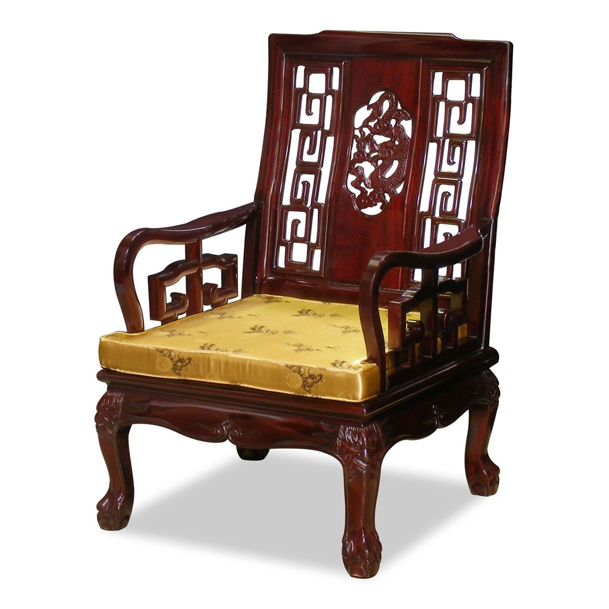 Rosewood imperial dragon motif arm chair asian armchairs