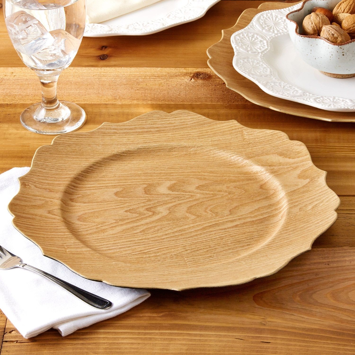 15 Dia | Natural Wood Charger Plates with Bark Edge | Wood Slice Chargers | Rustic Wedding Table Settings | by Tableclothsfactory