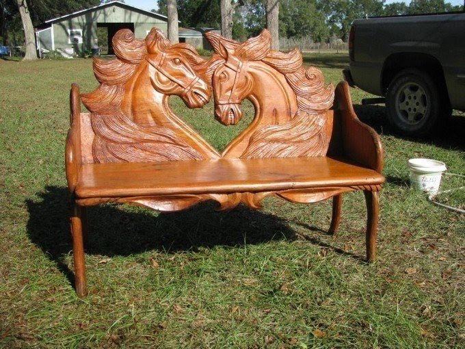 Unique hand carved horse bench 2