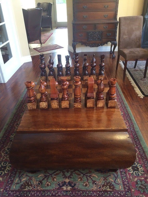 Vintage solid wood chess board coffee