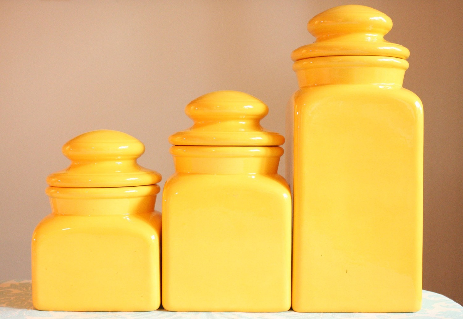 Vintage sunny yellow canister set 1970s