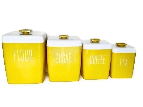 Vintage yellow canister set kitchen