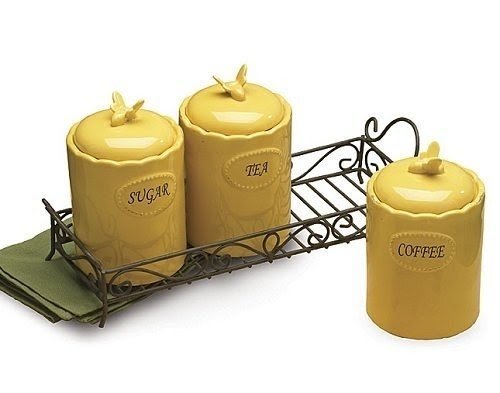 Yellow tea store coffee sugar jars