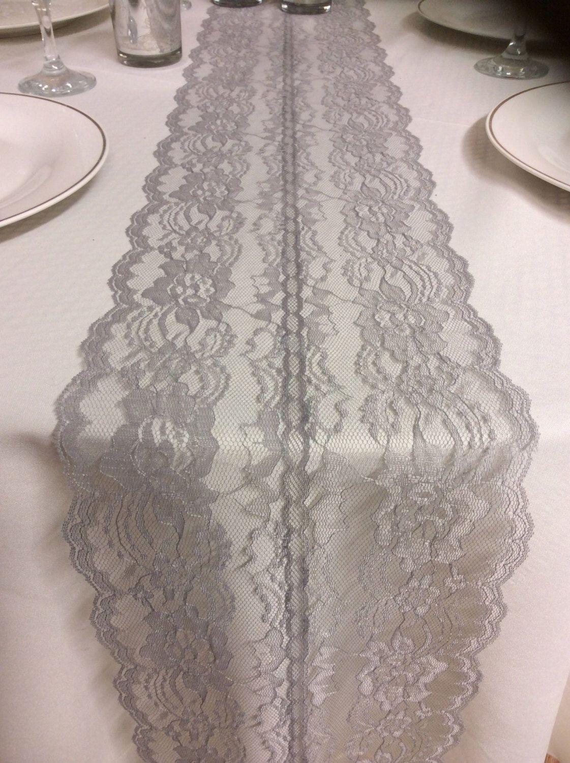 6ft grey lace table runner wedding