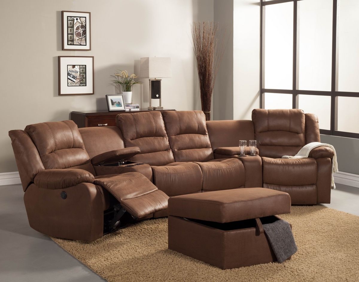6pc traditional modern small sectional sofa with recliner
