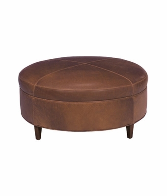 Andover designer style large round leather ottoman
