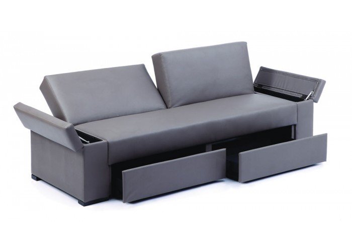 Contemporary 3 seater adjustable sofa with storage in grey microfiber