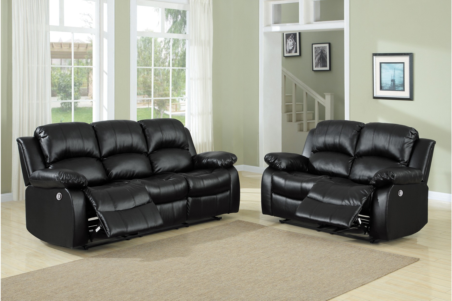 Cranley black small sectional sofa with recliner