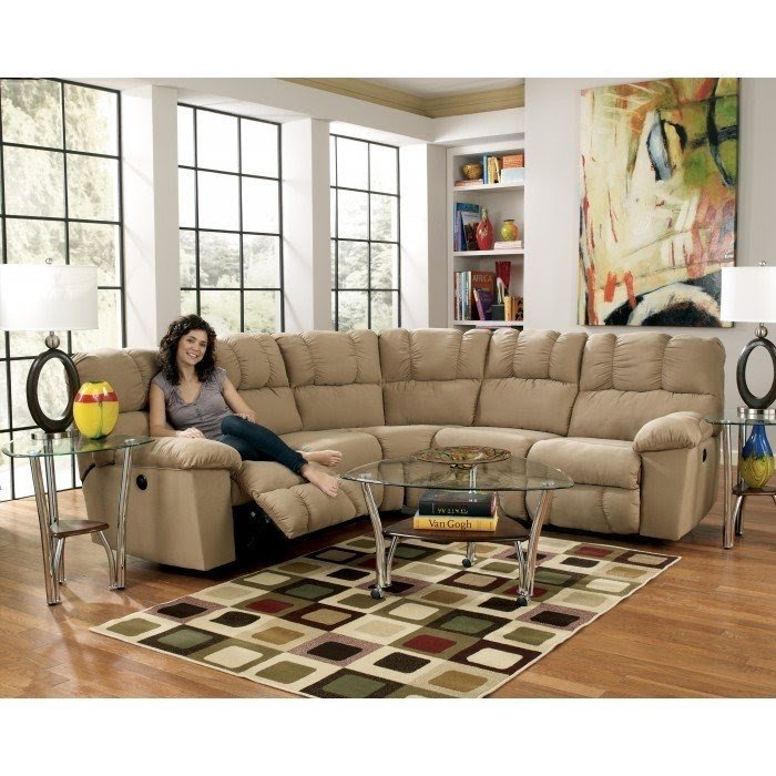 Design lakesha taupe 2 piece sectional with 2 recliners built