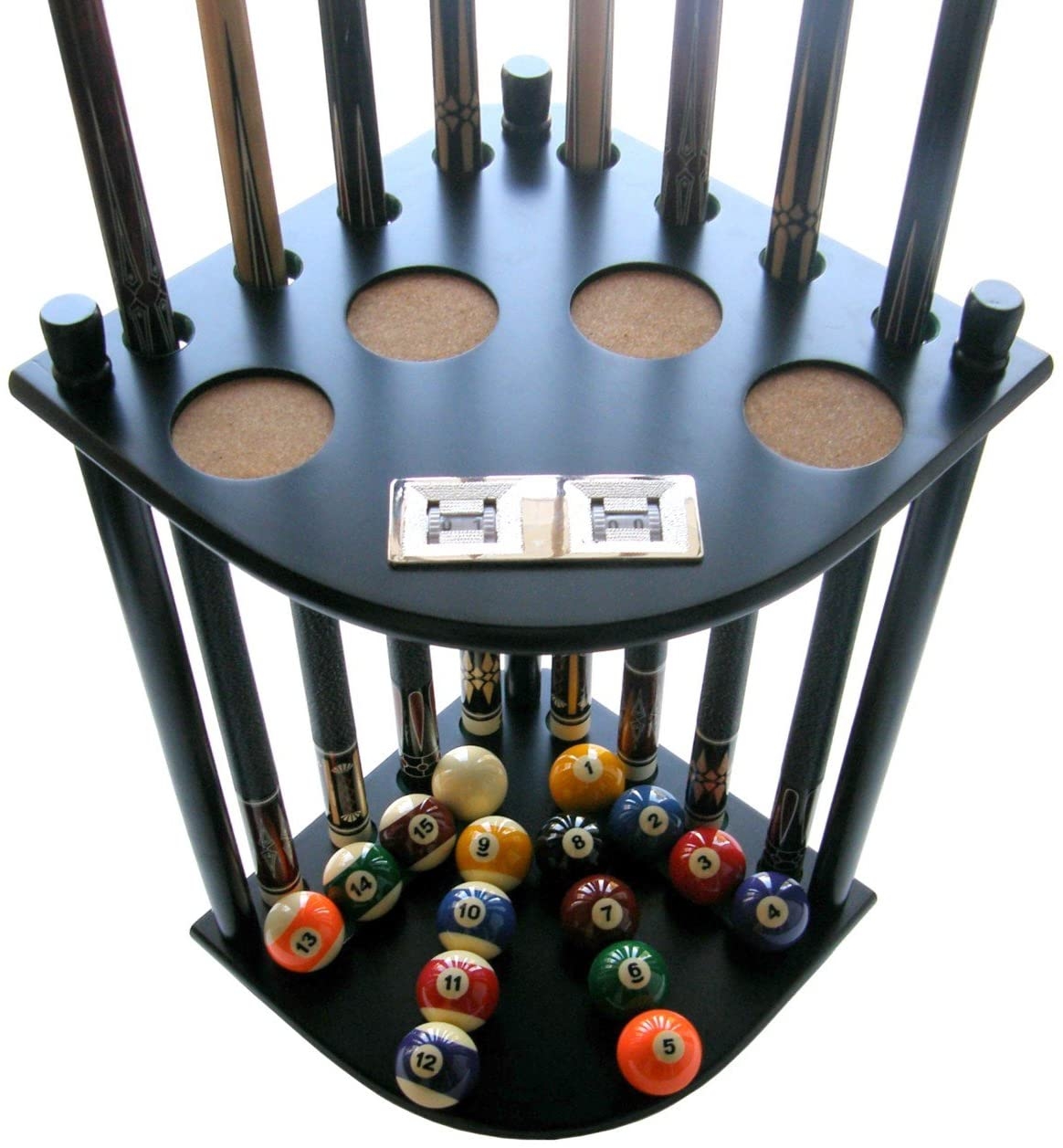 8 Pool Cue Rack Wooden Billiard Sticks Balls Storage Floor Stand Accessory Red 