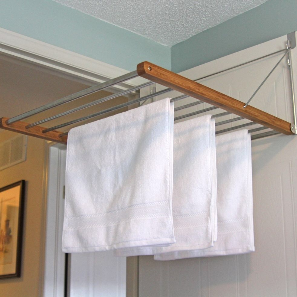 Tangkula Wall Mount Drying Rack Bathroom Home Expandable Towel Rack Drying Laudry Hanger Clothes Rack Wood 