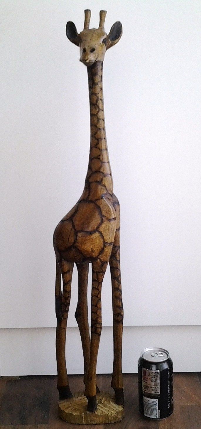 Giraffe statue tall wood hand carved out