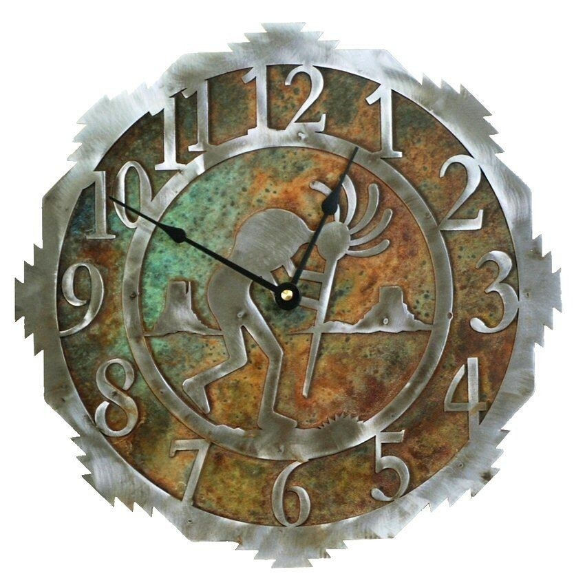 Kokopelli in desert rustic southwestern steel wall clock 3 sizes