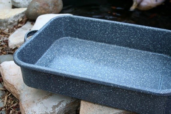 Large blue grey enamel roasting pan