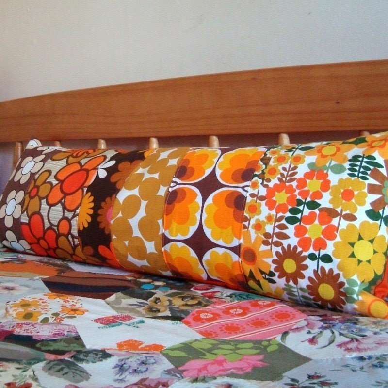 Long vintage patchwork pillow cushion