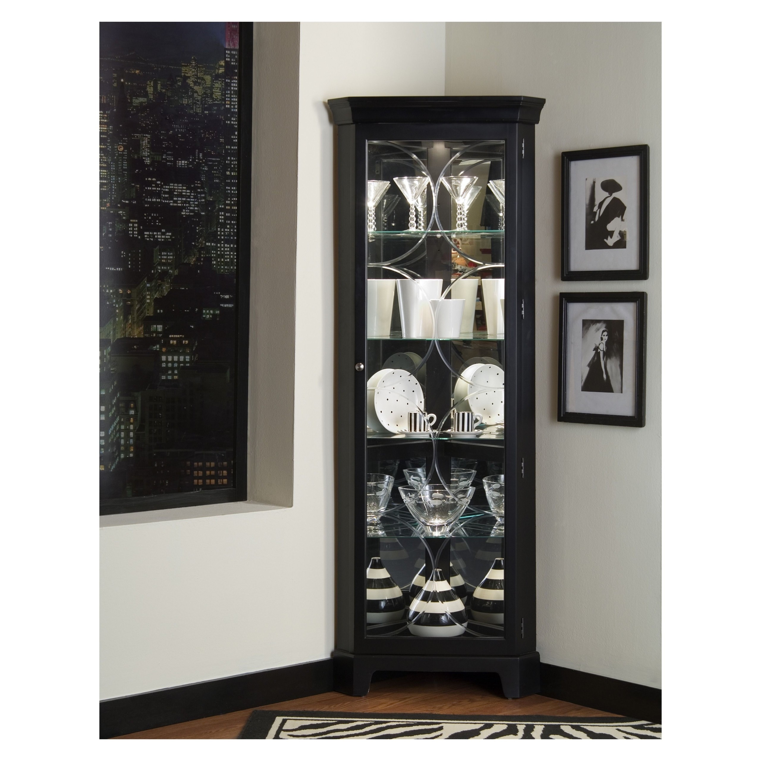Oxford black corner curio cabinet by pulaski