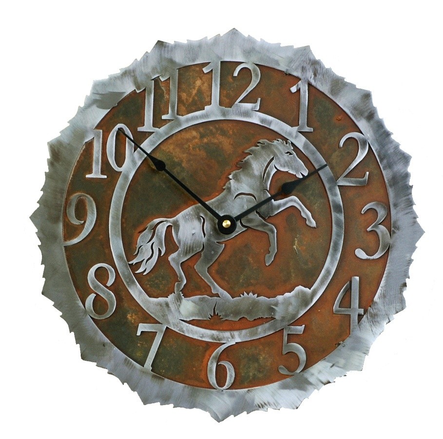 Rearing horse burnished wall clock