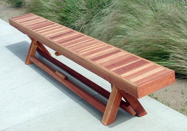 Redwood folding picnic table benches 3