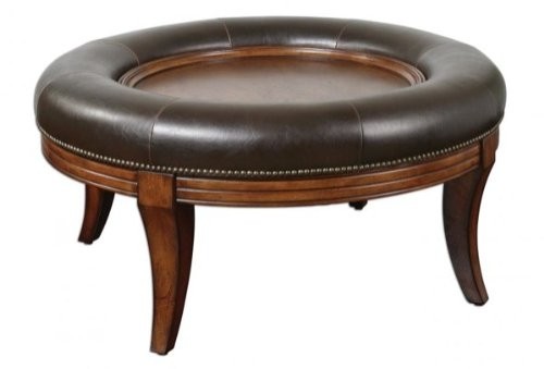 Round leather ottoman coffee table 1
