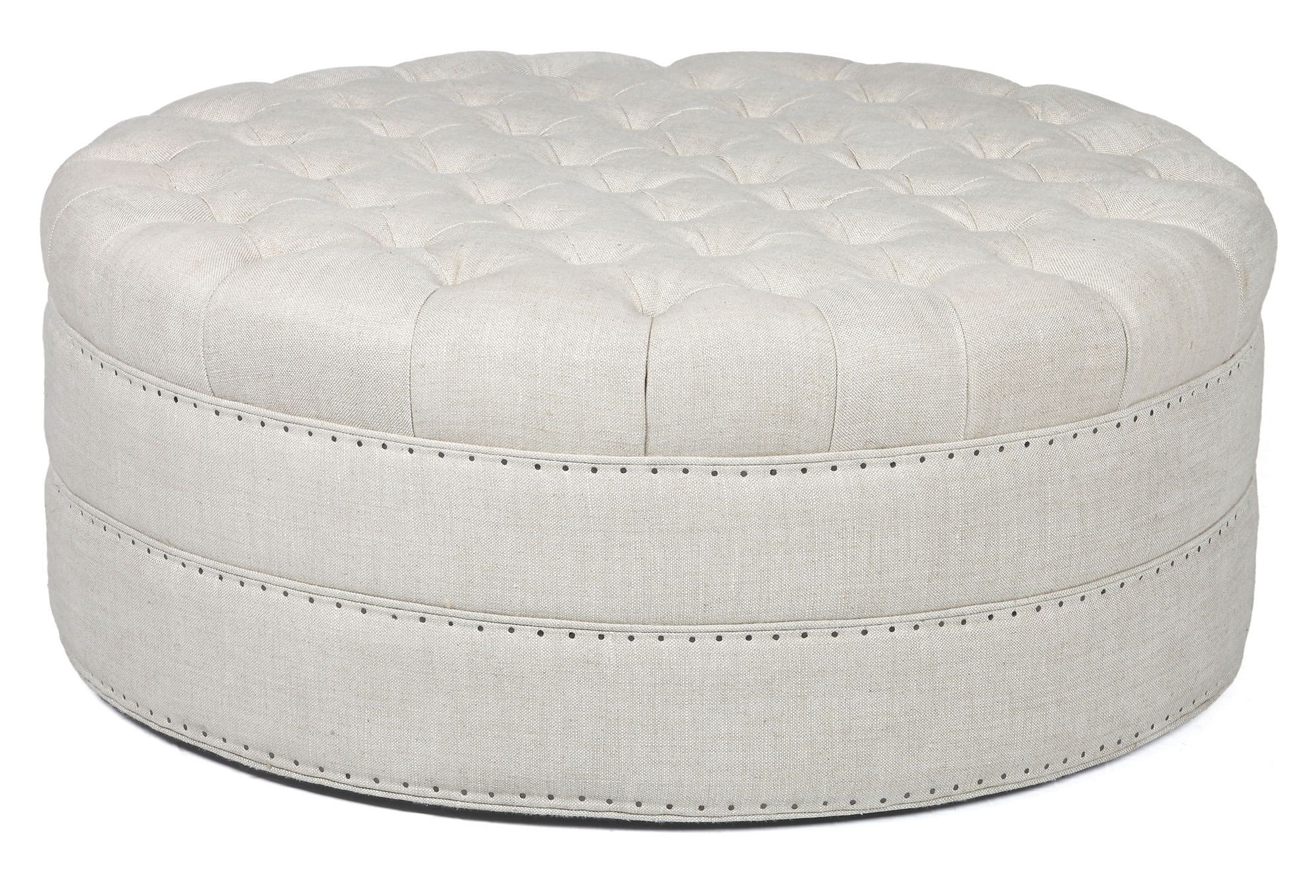 Round tufted leather ottoman 3