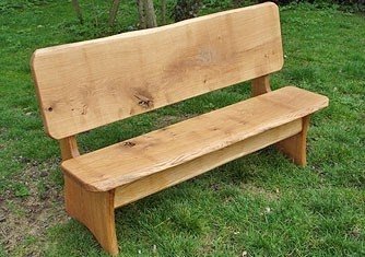 Rustic oak benches with backs handcrafted with pegged detail
