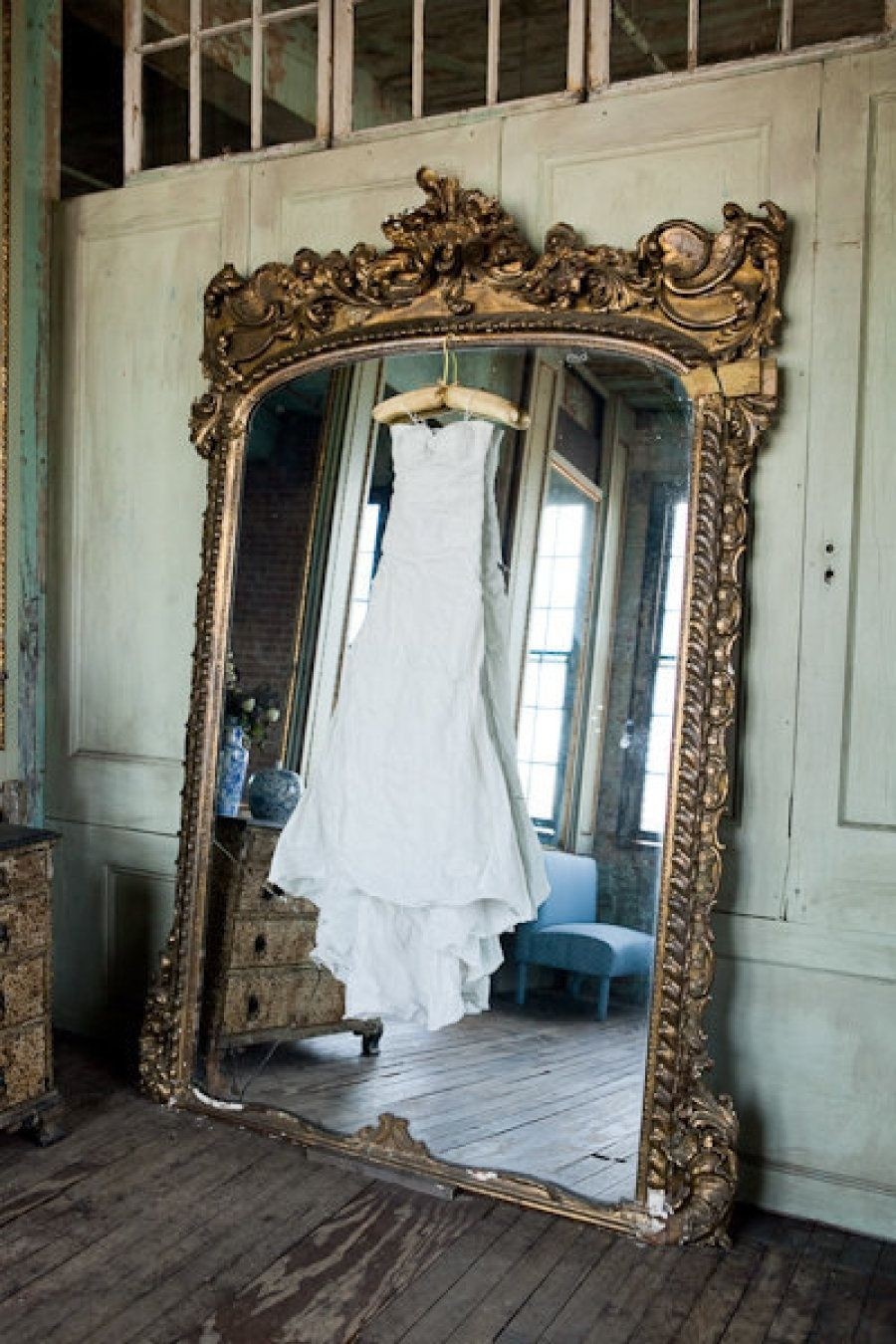 White baroque floor mirror