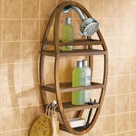 Wooden shower shelves