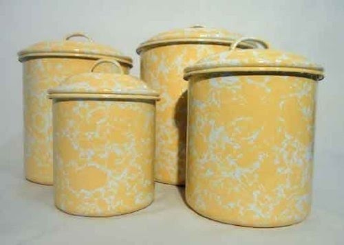 Yellow Enamel Canisters Set of 4