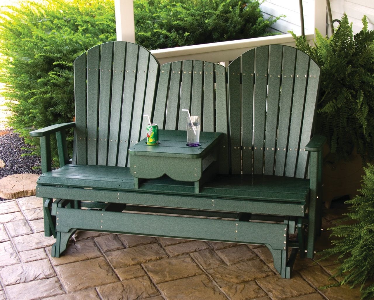 Adirondack glider with center table green