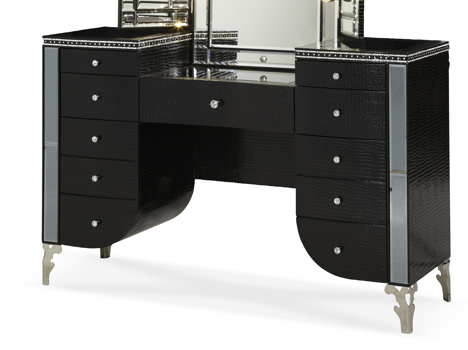 Aico Hollywood Swank Vanity With Bench 3 Piece Set By Michael Am Black Modern Bedroom And Makeup Vanities 