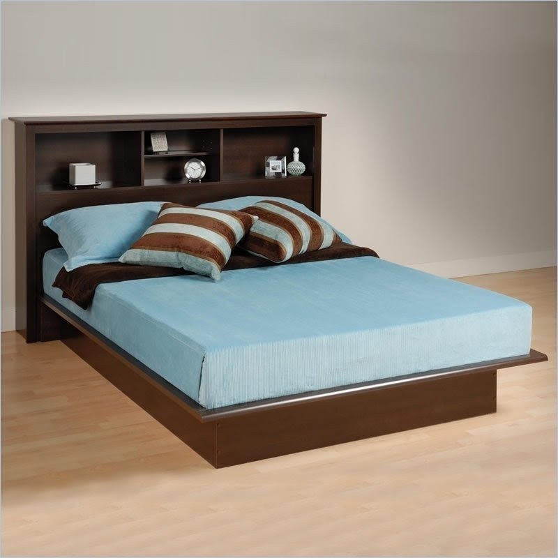 Espresso double full size platform bed with bookcase headboard