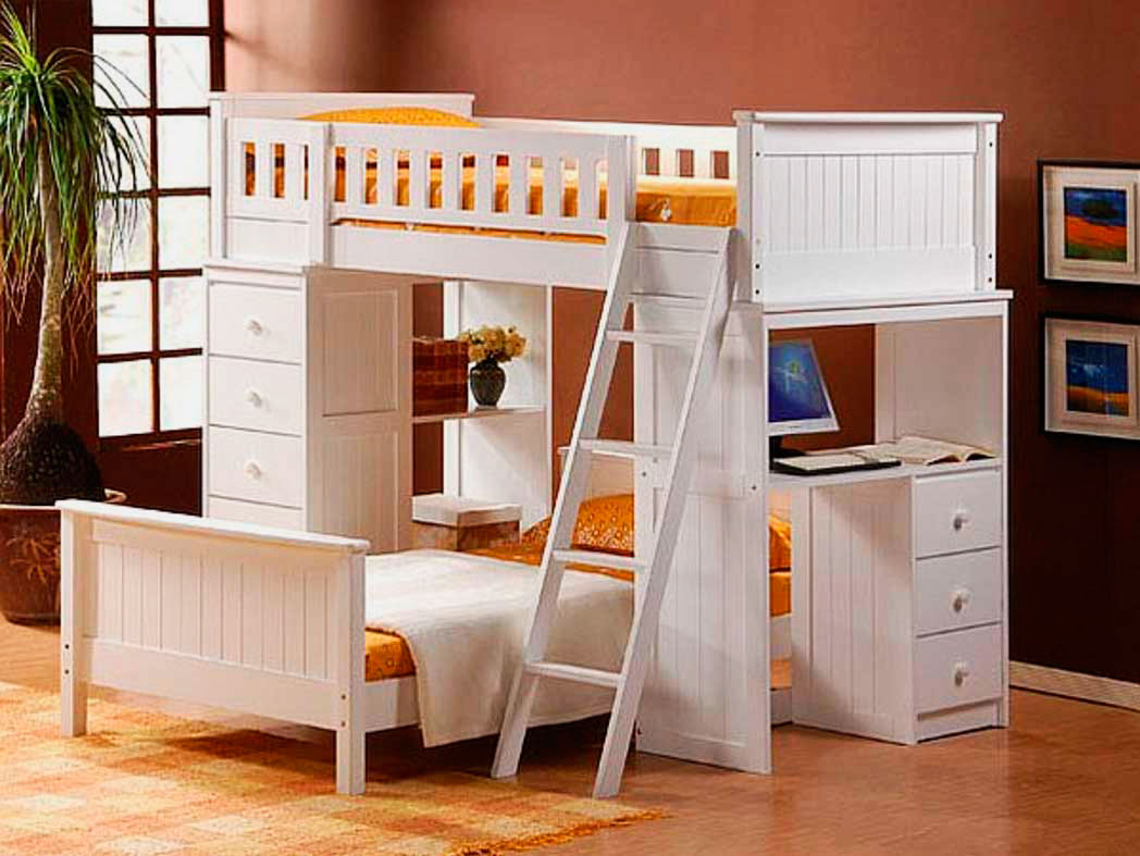 Full size storage loft bed with desk for girls